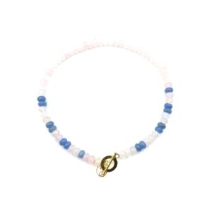 Collier en or 18 ct avec Quartz rose et Aventurine bleue naturels de 0,5 cm, Collection Love Gems, un mélange de douceur et de calme.