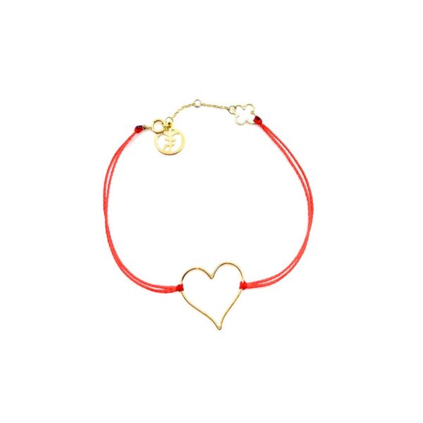 Bracelet ajustable avec fil rouge et cœur en or 18 ct, Collection Cordon Spécial Cœur, un hommage à l'amour et à la passion.