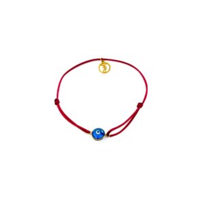 Bracelet ajustable en cordon rouge avec œil en verre bleu turquoise et or 18 ct, Collection Eye Protect RBT, vibrant et protecteur.